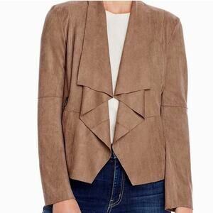 Bagatelle Faux Suede Jacket Drape Front Long Sleeve Lightweight Tan Brown Size M